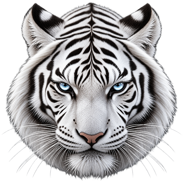 Illustrated white tiger with pale blue eyes, the Human Ambition mascot